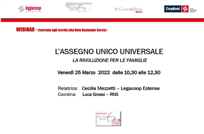 L'assegno universale unico: webinar il 25 marzo