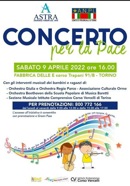 Cooperativa Astra e Anpi: concerto per la Pace