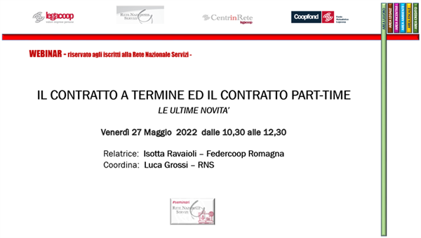 Il contratto a termine e il contratto part-time: webinar venerdì 27 maggio