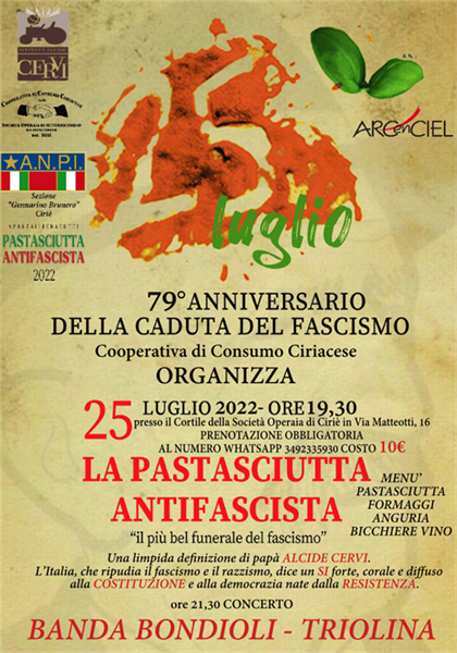 Arc en Ciel partecipa alla pastasciutta antifascista della cooperativa di Ciriè