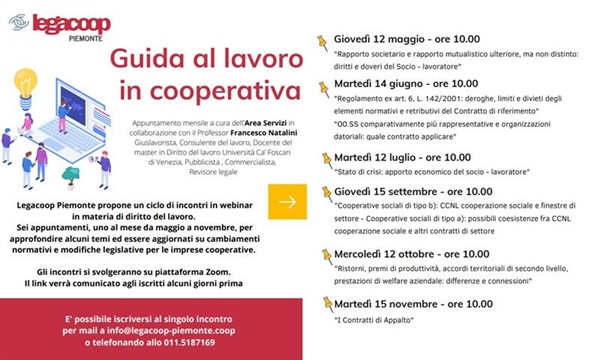 Guida al lavoro in cooperativa, 4° webinar con il Professor Natalini giovedì 15 settembre