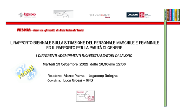 Webinar sul rapporto biennale sulla situazione del personale maschile e femminile
