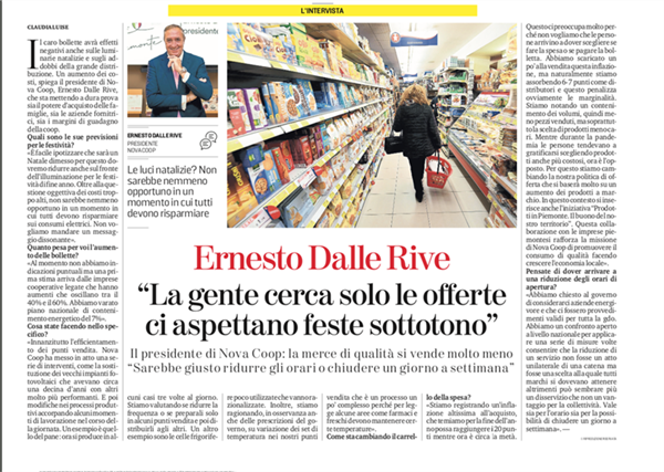 Nova Coop, Dalle Rive: “Misure contro il caro energia e per aiutare i consumatori”