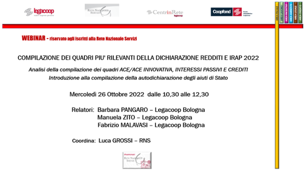 Webinar: compilazione dei quadri più rilevanti della dichiarazione dei redditi e Irap