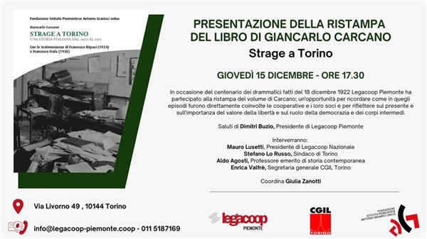Presentazione della ristampa di “Strage a Torino” di Giancarlo Carcano: 15 dicembre ore 17.30