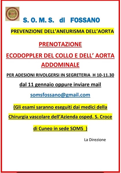 Alla Soms di Fossano Ecodoppler del Collo e dell'Aorta Addominale