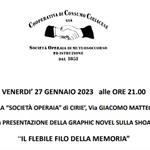 Cooperativa CIRIACESE: 27 gennaio 2023 ore 21.00 Iniziativa per il Giorno della Memoria.