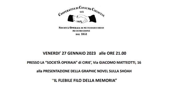 Cooperativa CIRIACESE: 27 gennaio 2023 ore 21.00 Iniziativa per il Giorno della Memoria.