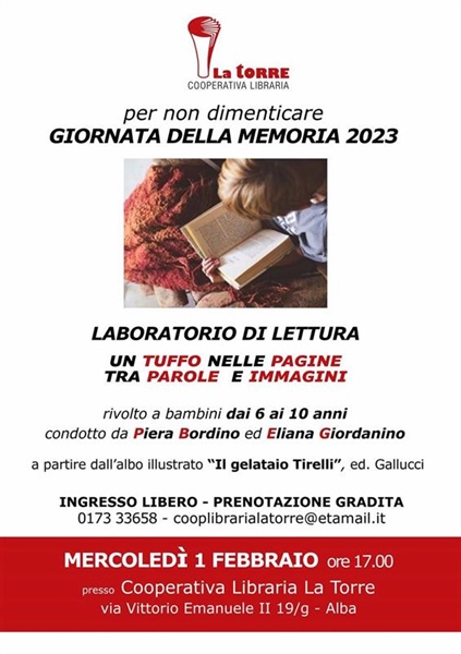 Libreria La Torre: Giornata della Memoria 2023 - Laboratorio di lettura rivolto ai bambini dai 6 ai 10 anni