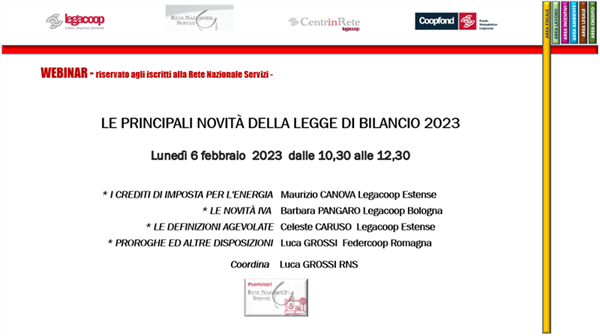 WEBINAR RNS 6 Febbraio 2023 – “Le principali novità della Legge di Bilancio 2023”