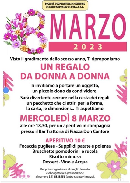 Sant'Antonino: aperitivi e regali per l'8 marzo