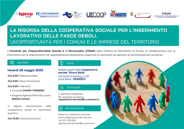 La risorsa della cooperativa sociale per l'inserimento lavoratori delle fasce deboli: 26 maggio a Cuneo