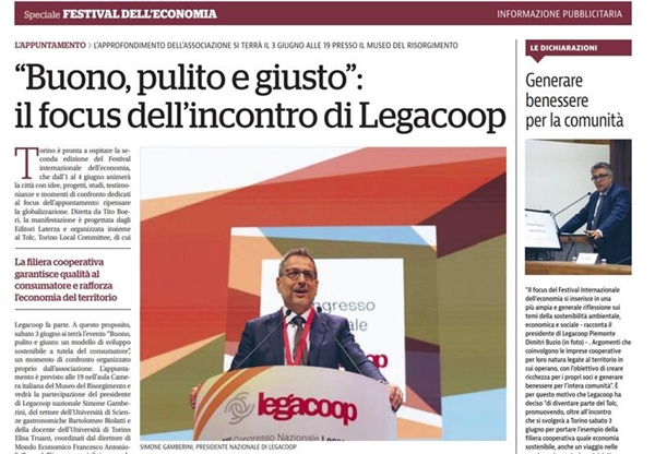 "Buono, pulito, giusto": sui giornali di oggi la partecipazione di Legacoop al Festival dell'Economia