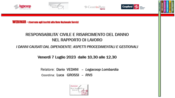 Webinar RNS Venerdì 7 luglio ore 12.30 – “Responsabilità civile e risarcimento del danno nel rapporto di lavoro”