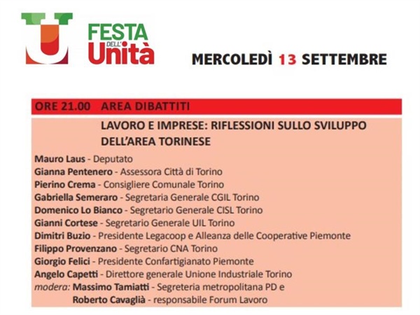Lavoro e imprese: Legacoop Piemonte alla Festa de L'Unità