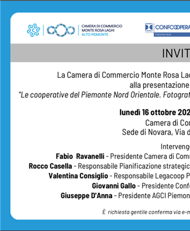 Conferenza stampa lunedì 16 ottobre: le cooperative del Piemonte Nord...