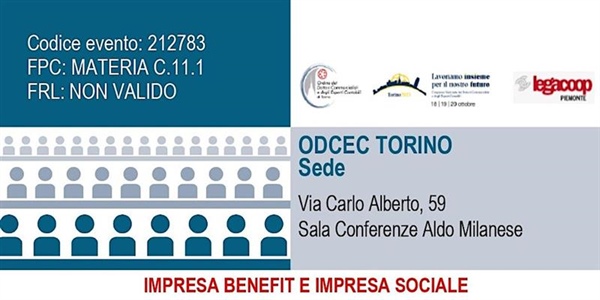 IMPRESA BENEFIT E IMPRESA SOCIALE – Seminario il 30 ottobre ore 11