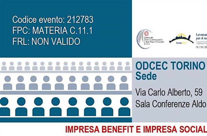 IMPRESA BENEFIT E IMPRESA SOCIALE – Seminario il 30 ottobre ore 11