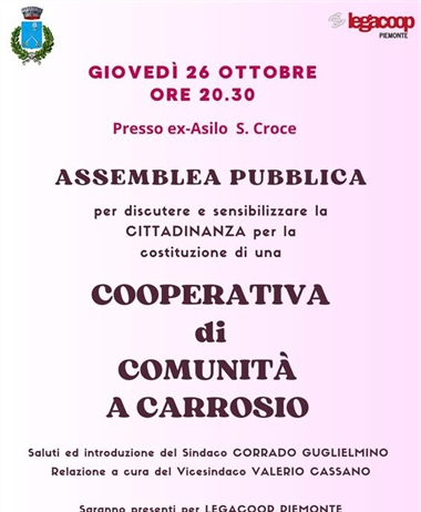 Carrosio, assemblea pubblica sulle cooperative di comunità