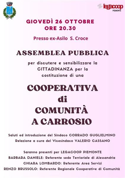 Carrosio, assemblea pubblica sulle cooperative di comunità