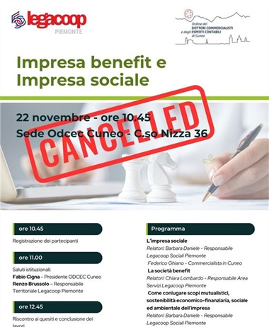 A Cuneo un seminario su Impresa benefit e Impresa sociale con l'Ordine...
