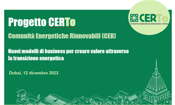 Il progetto CERTo partecipa alla COP 28 UAE