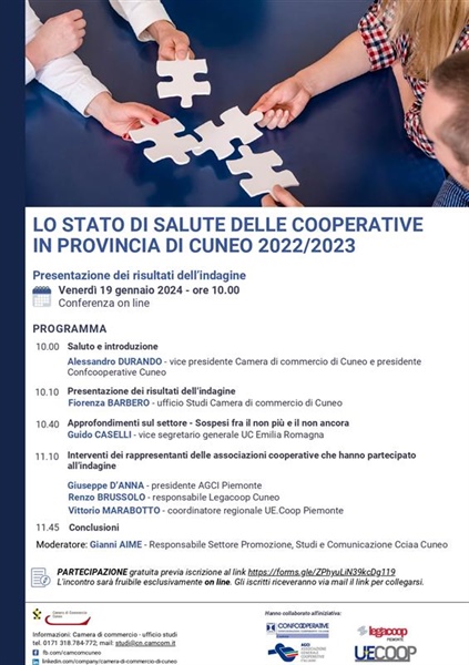 Lo stato di salute delle cooperative in provincia di Cuneo: conferenza stampa il 19 gennaio