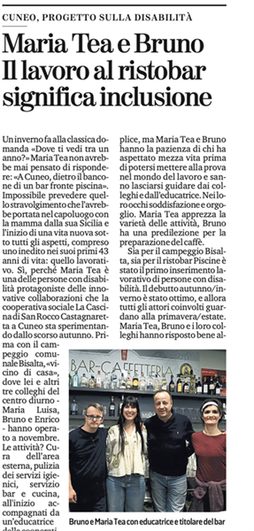 La Cascina, dal centro diurno all'inserimento lavorativo. Il racconto sul La Stampa