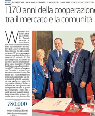 170 anni di cooperazione: Legacoop Piemonte guida le celebrazioni