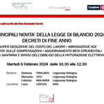 WEBINAR 6 FEBBRAIO 2024 - ‘’LE PRINCIPALI NOVITA’ DELLA LEGGE DI BILANCIO 2024’’