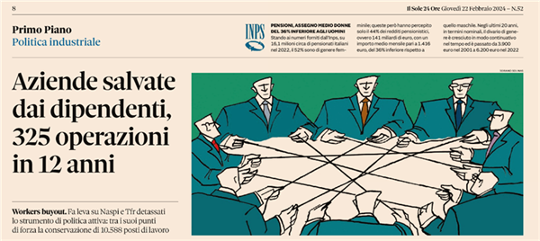 I Workers Buyout cooperativi e la cartiera Pirinoli su Il Sole 24 Ore