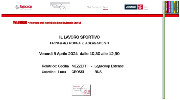 Webinar "Il lavoro sportivo" - 5 aprile 2024 ore 10.30