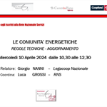 Webinar RNS – “Le comunità energetiche - regole tecniche - aggiornamento”.