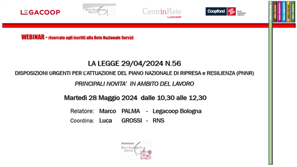 Webinar RNS - "La Legge 29/04/2024 N.56"