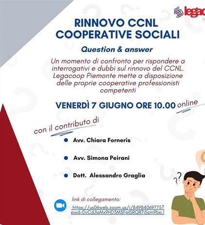 Q&A online sul rinnovo CCNL Cooperative Sociali - venerdì 7 giugno ore 10