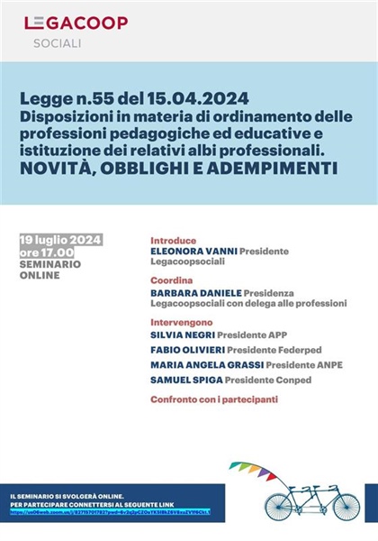 Ordinamento delle professioni pedagogiche ed educative e istituzione dei relativi albi professionali: un webinar di approfondimento sulla Legge 55