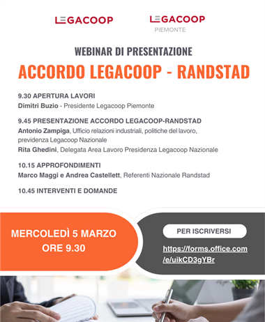 Accordo Legacoop-Randstad: webinar di presentazione il 5 marzo ore 9.30