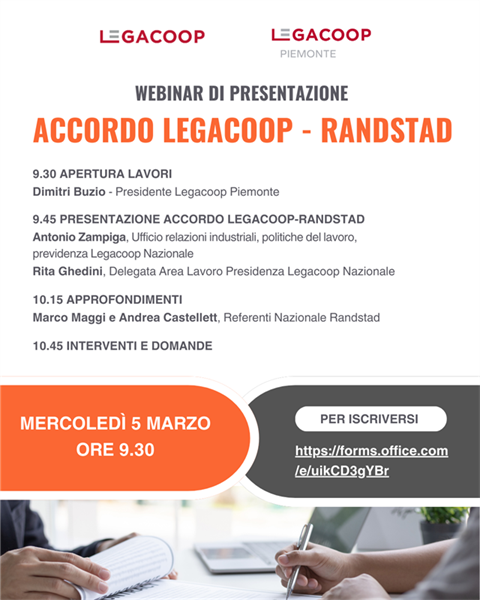 Accordo Legacoop-Randstad: webinar di presentazione il 5 marzo ore 9.30