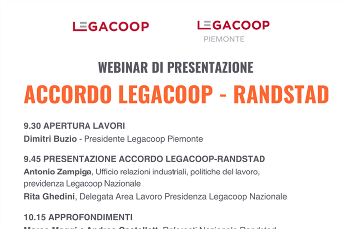 Accordo Legacoop-Randstad: webinar di presentazione il 5 marzo ore 9.30