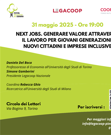"Next Jobs": Legacoop al Festival dell'Economia 2025 -  31 maggio ore 19.00