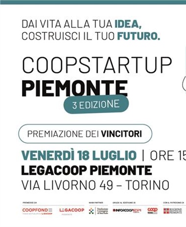 Coopstartup Piemonte: venerdì 18 luglio l'evento finale della terza...