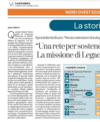 Il sistema Legacoop Piemonte per sostenere le imprese: su La Stampa...
