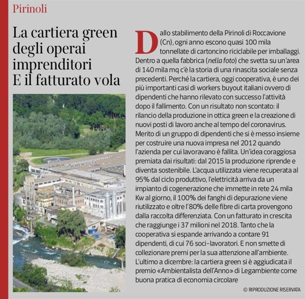 Cooperativa Pirinoli, La cartiera green