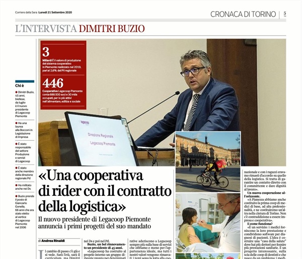 Intervista de Il Corriere della Sera Torino al Presidente di Legacoop Piemonte Dimitri Buzio.