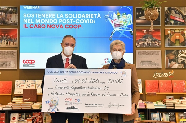 Nova Coop, oltre 120 mila euro di donazione per l'Istituto di Candiolo e la lotta al cancro