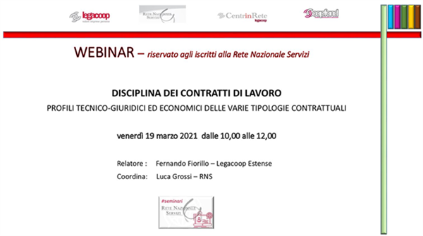 Venerdì 19 marzo un webinar sulla disciplina dei contratti di lavoro