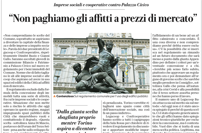 Beni immobili, il regolamento della Città di Torino esclude cooperative...