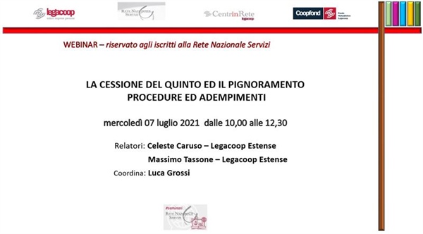 RNS: Webinar su cessione del quinto e pignoramento