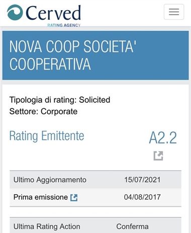 Nova Coop, confermato il rating A2.2