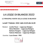 Webinar lunedì 7 febbraio: legge di Bilancio 2022 - le principali novità